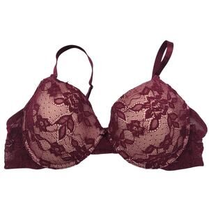 Lacey Underwire‎ Push Up Bra Red Floral Overlay Full Coverage Size 42D
